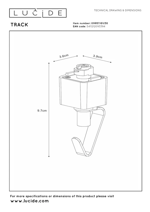 Lucide TRACK Pendelleuchten-Adapter - 1-Phasen Stromschiene / Schienensystem - Schwarz (Verlängerung) - technisch